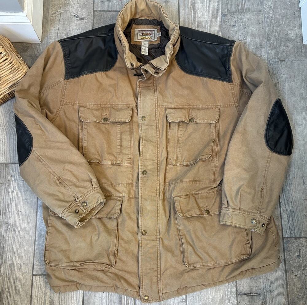 Cabelas Outfitter Series Canvas Field Jacket Faux Leather Trim Mens 3XL Tall